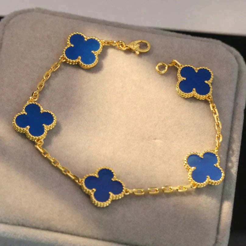 [Everoly JW]CLOVER 5 MOTIFS BLUE AGATE BRACELET
