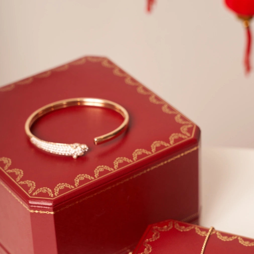 [Everoly JW]PANTHERE ROSE GOLD DIAMOND OPEN BRACELET