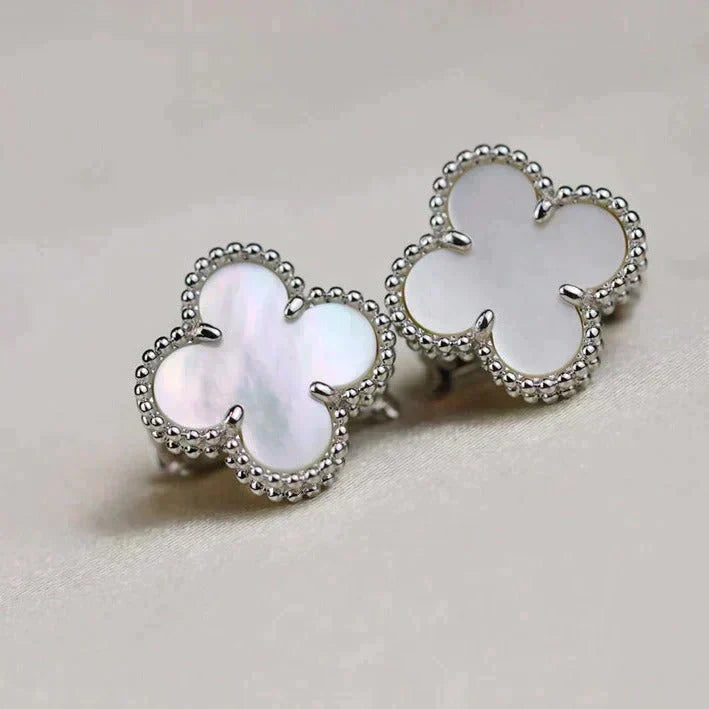 [Everoly JW]CLOVER MEDIUM 1 MOTIFS  WHITE MOP EARRINGS SILVER