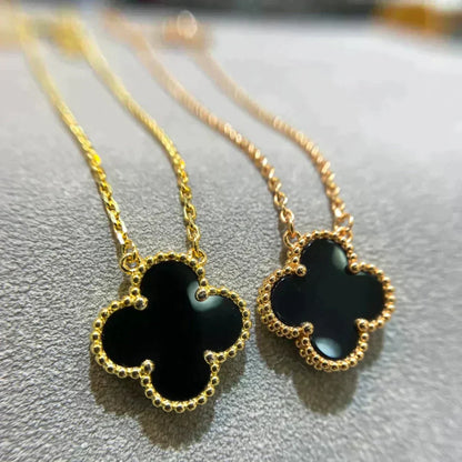 [Everoly JW]CLOVER 15MM BLACK ONYX SINGLE FLOWER NECKLACE