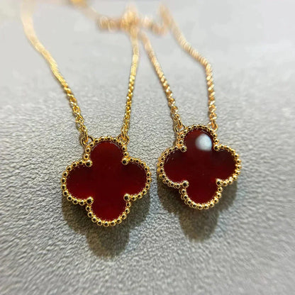[Everoly JW]CLOVER 15MM CARNELIAN SINGLE FLOWER NECKLACE