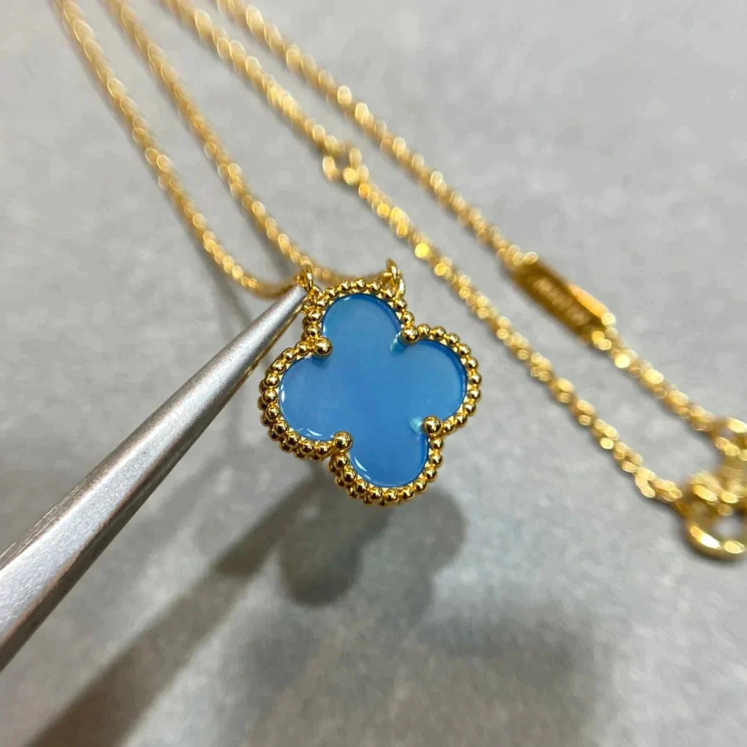 [Everoly JW]CLOVER 15MM BLUE AGATE NECKLACE