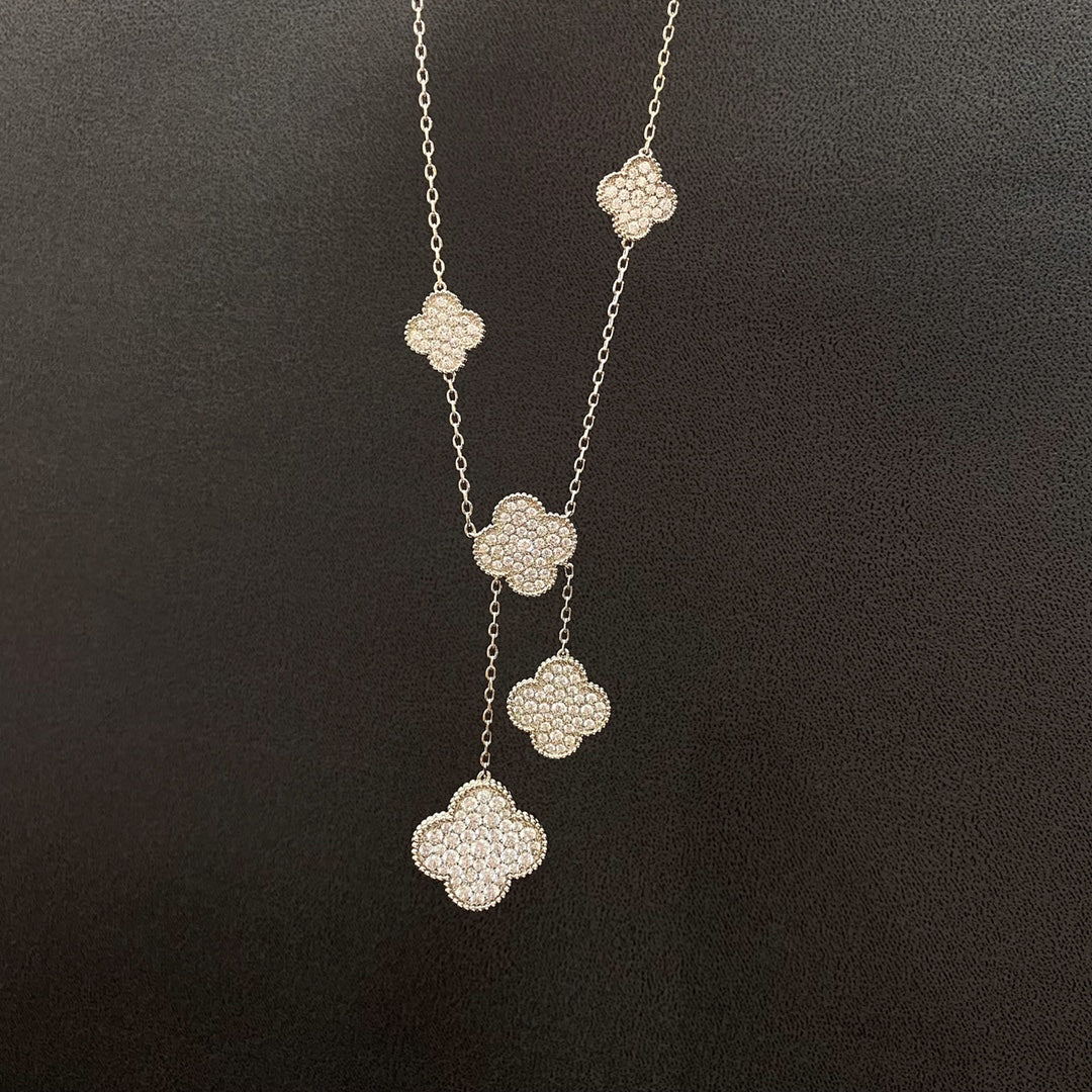 [Everoly JW]CLOVER 5 MOTIFS SILVER DIAMONDS NECKLACE