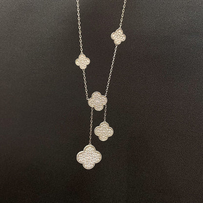 [Everoly JW]CLOVER 5 MOTIFS SILVER DIAMONDS NECKLACE