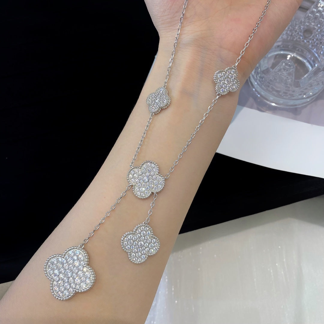 [Everoly JW]CLOVER 5 MOTIFS SILVER DIAMONDS NECKLACE