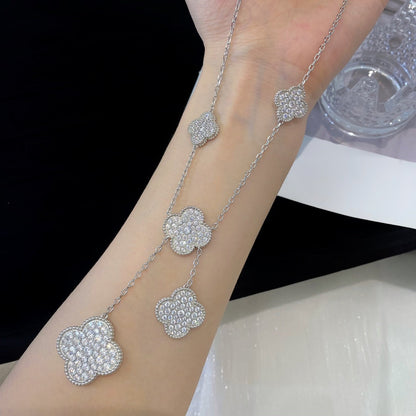 [Everoly JW]CLOVER 5 MOTIFS SILVER DIAMONDS NECKLACE