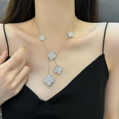 [Everoly JW]CLOVER 5 MOTIFS SILVER DIAMONDS NECKLACE