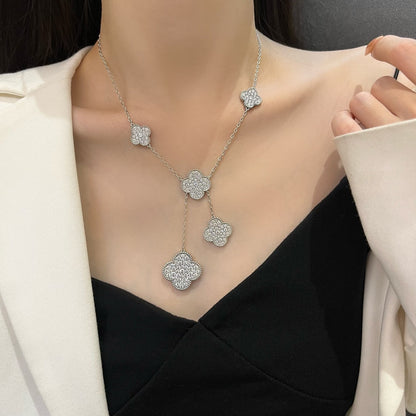 [Everoly JW]CLOVER 5 MOTIFS SILVER DIAMONDS NECKLACE
