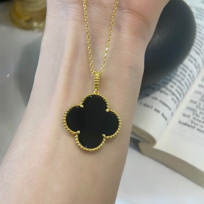 [Everoly JW]CLOVER 25MM NECKLACE GOLD ONYX