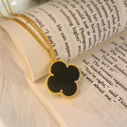 [Everoly JW]CLOVER 25MM NECKLACE GOLD ONYX