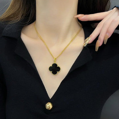 [Everoly JW]CLOVER 25MM NECKLACE GOLD ONYX