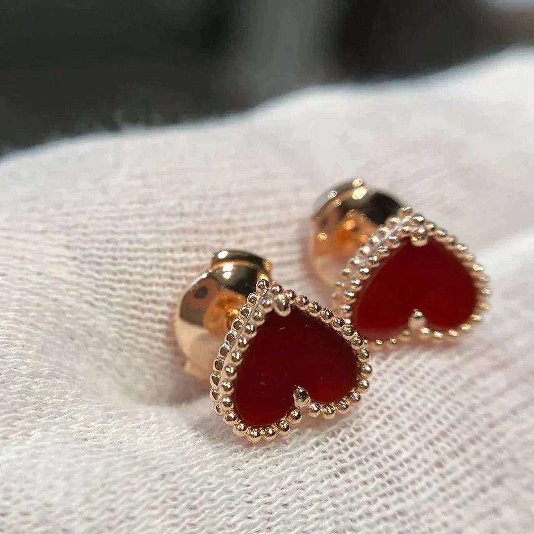 [Everoly JW]HEART CARNELIAN STUD EARRINGS