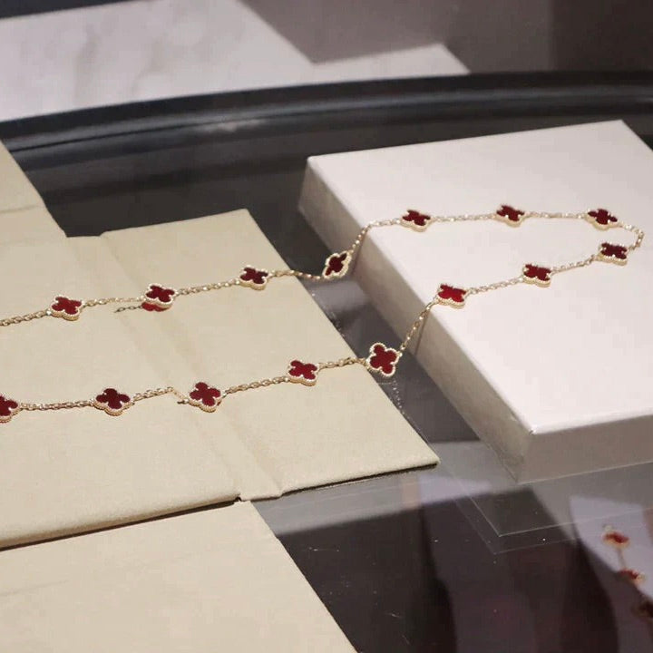 [Everoly JW]CLOVER 20 MOTIFS CARNELIAN NECKLACE