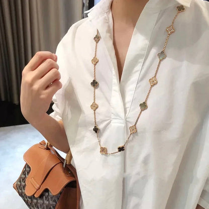 [Everoly JW]CLOVER 20 MOTIFS DARK MOP DIAMOND  NECKLACE