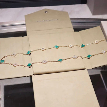 [Everoly JW]CLOVER 20 MOTIFS MALACHITE DIAMOND NECKLACE
