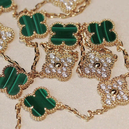[Everoly JW]CLOVER 20 MOTIFS MALACHITE DIAMOND NECKLACE