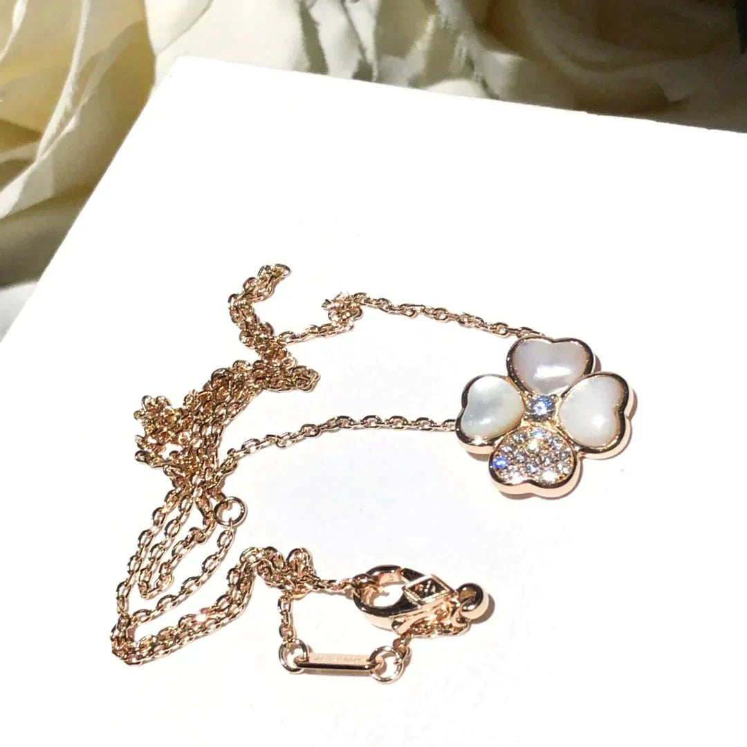 [Everoly JW]CLOVER MOP DIAMOND ROSE GOLD NECKLACE