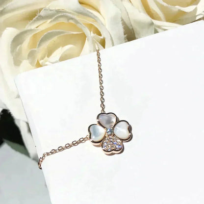 [Everoly JW]CLOVER MOP DIAMOND ROSE GOLD NECKLACE