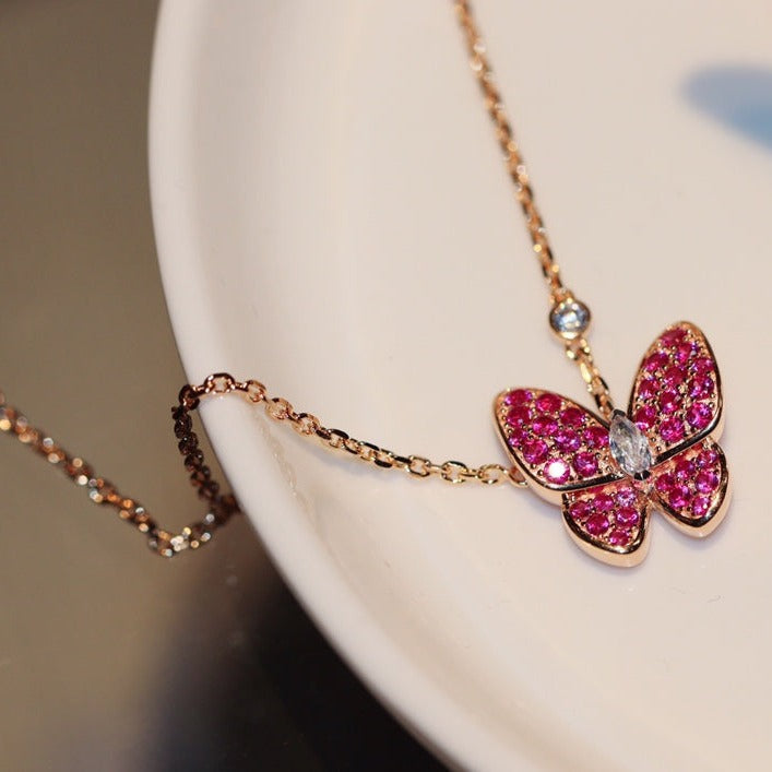 [Everoly JW]BUTTERFLY RED DIAMOND ROSE GOLD NECKLACE