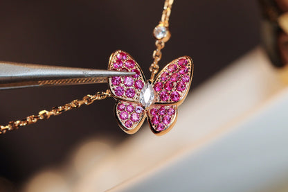 [Everoly JW]BUTTERFLY RED DIAMOND ROSE GOLD NECKLACE