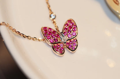 [Everoly JW]BUTTERFLY RED DIAMOND ROSE GOLD NECKLACE