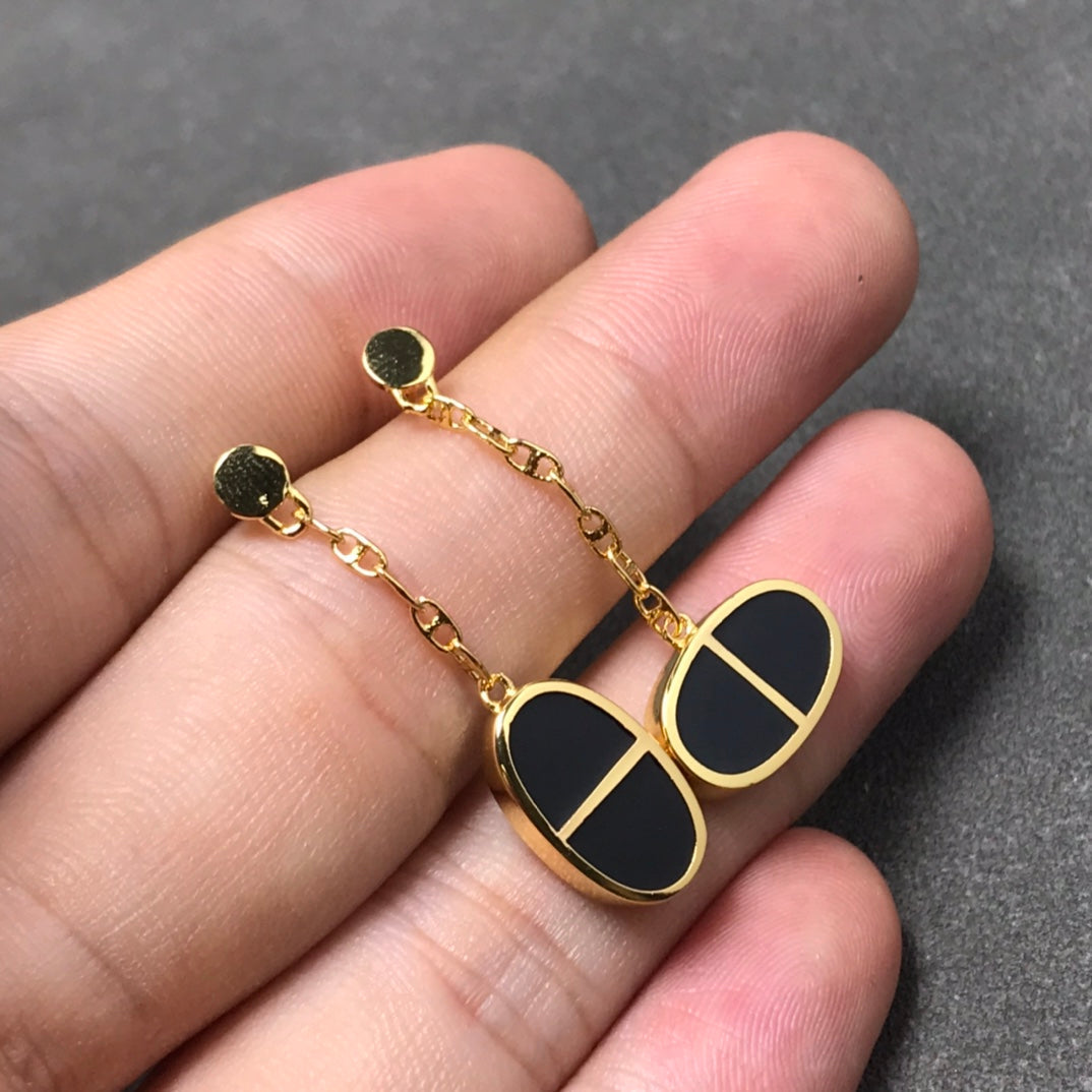 [Everoly JW]CHAINE VERSO BLACK CERAMIC SILVER EARRINGS