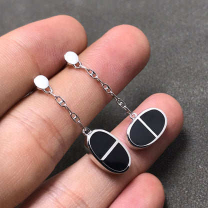 [Everoly JW]CHAINE VERSO BLACK CERAMIC SILVER EARRINGS