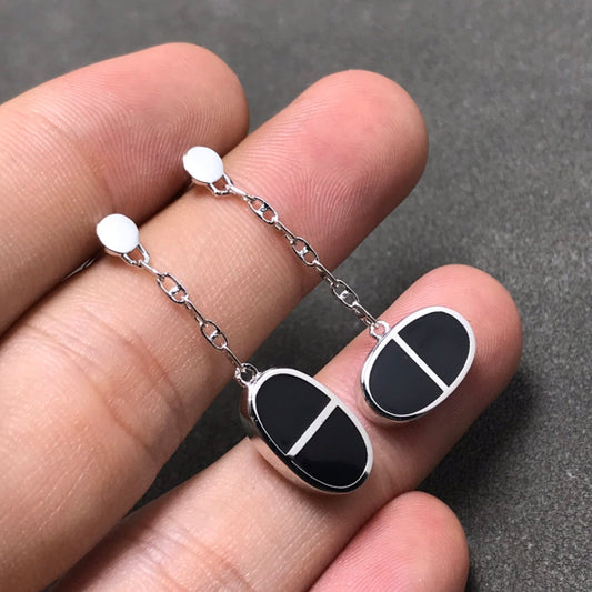 [Everoly JW]CHAINE VERSO BLACK CERAMIC SILVER EARRINGS