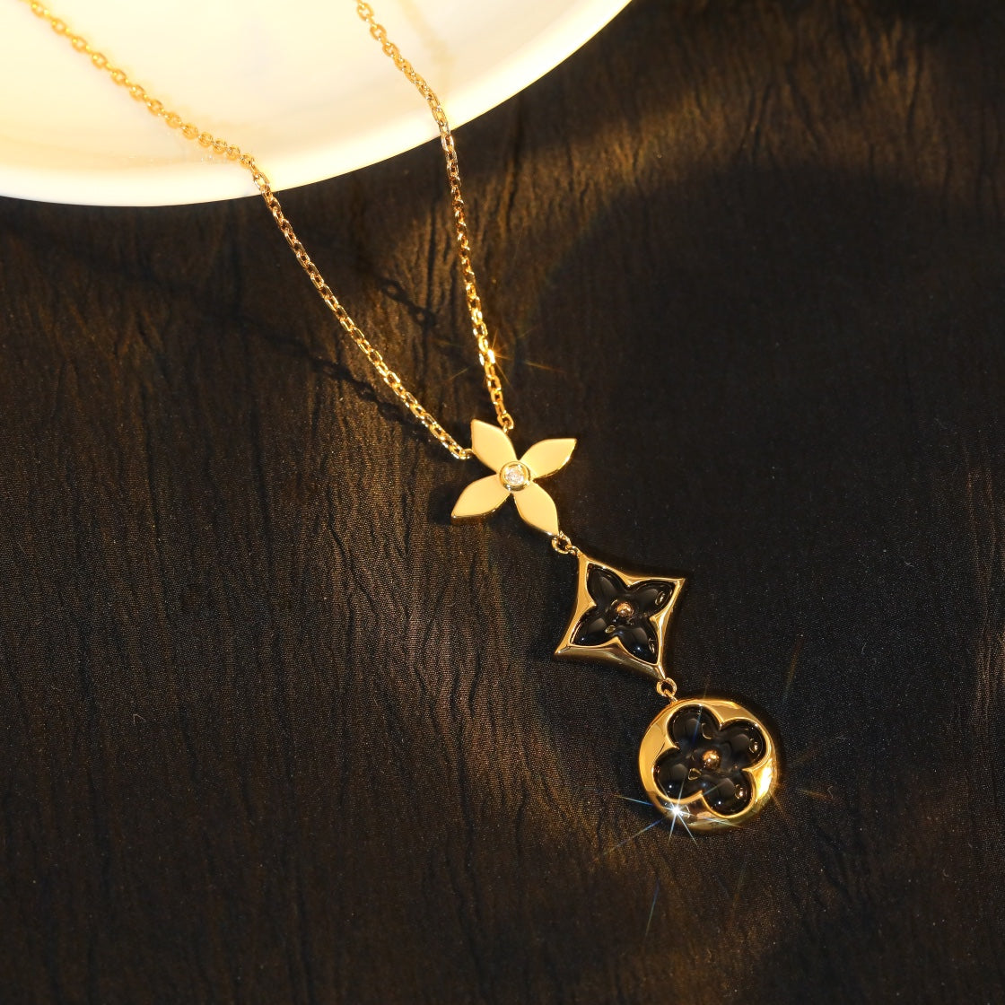 [Everoly JW]STAR AND SUN ONYX PINK GOLD NECKLACE