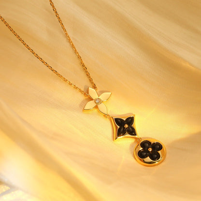 [Everoly JW]STAR AND SUN ONYX PINK GOLD NECKLACE