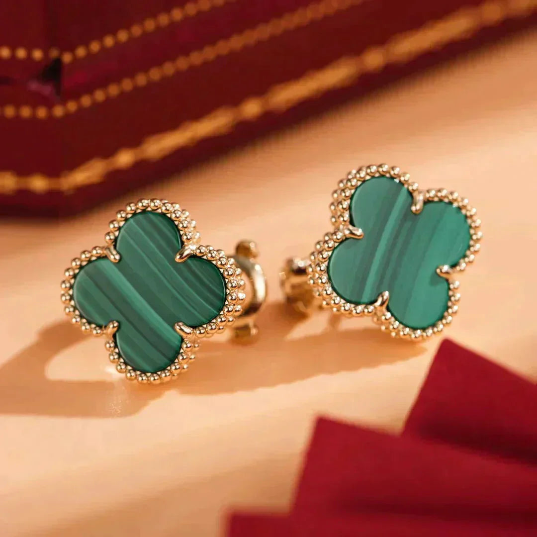 [Everoly JW]CLOVER MEDIUM 1 MOTIFS MALACHITE  EARRINGS
