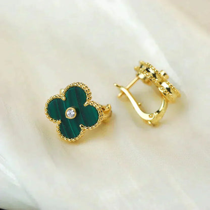 [Everoly JW]CLOVER MEDIUM 1 MOTIFS MALACHITE DIAMOND EARRINGS