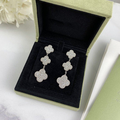 [Everoly JW]CLOVER 3 MOTIF DIAMOND SILVER DROP EARRINGS