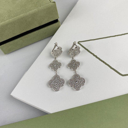 [Everoly JW]CLOVER 3 MOTIF DIAMOND SILVER DROP EARRINGS