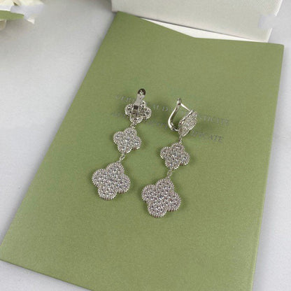 [Everoly JW]CLOVER 3 MOTIF DIAMOND SILVER DROP EARRINGS