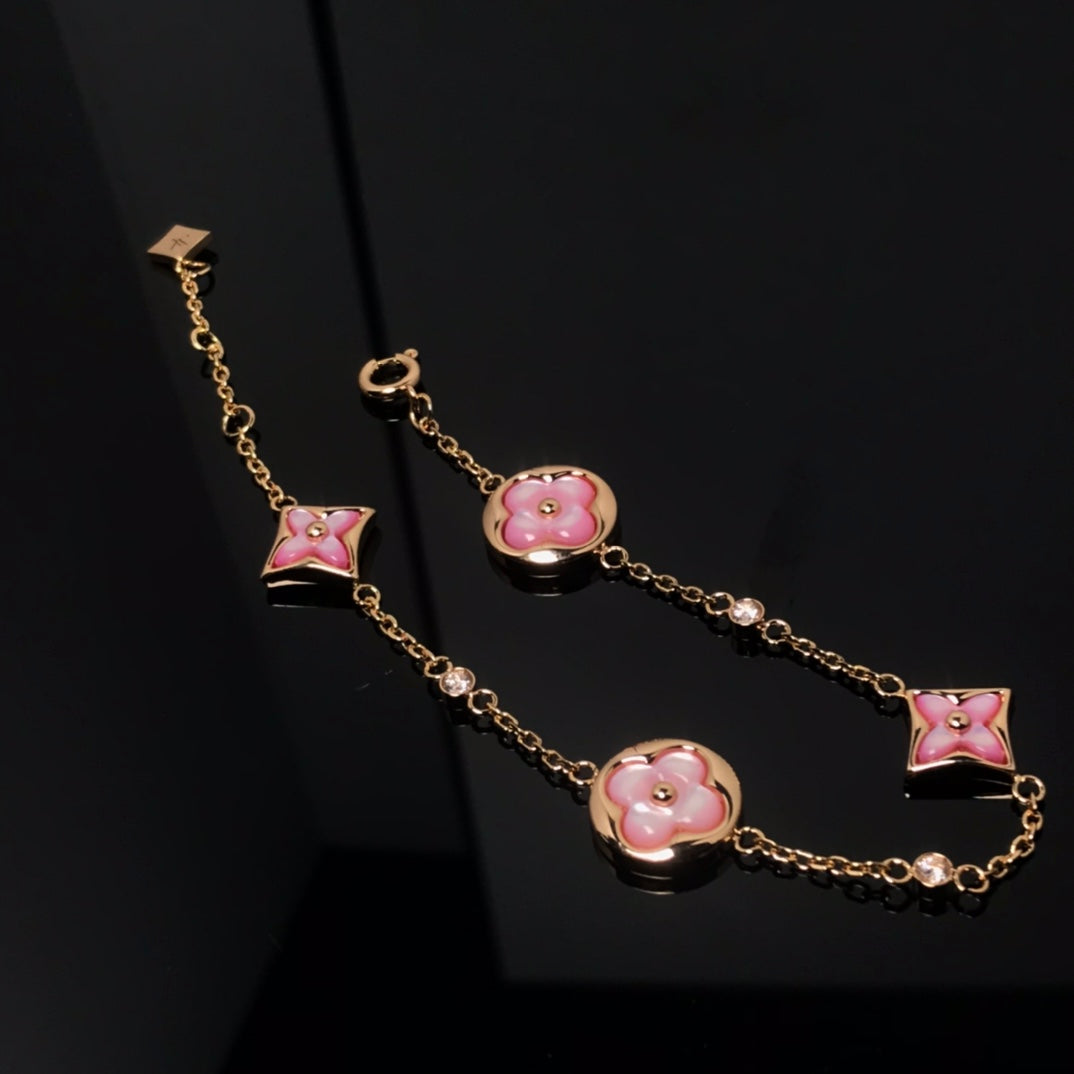 [Everoly JW]STAR AND SUN 4 MOTIF PINK MOP PINK GOLD BRACELET
