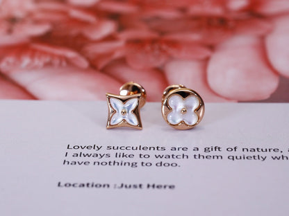 [Everoly JW]STAR AND SUN PINK GOLD MOP STUD EARRINGS