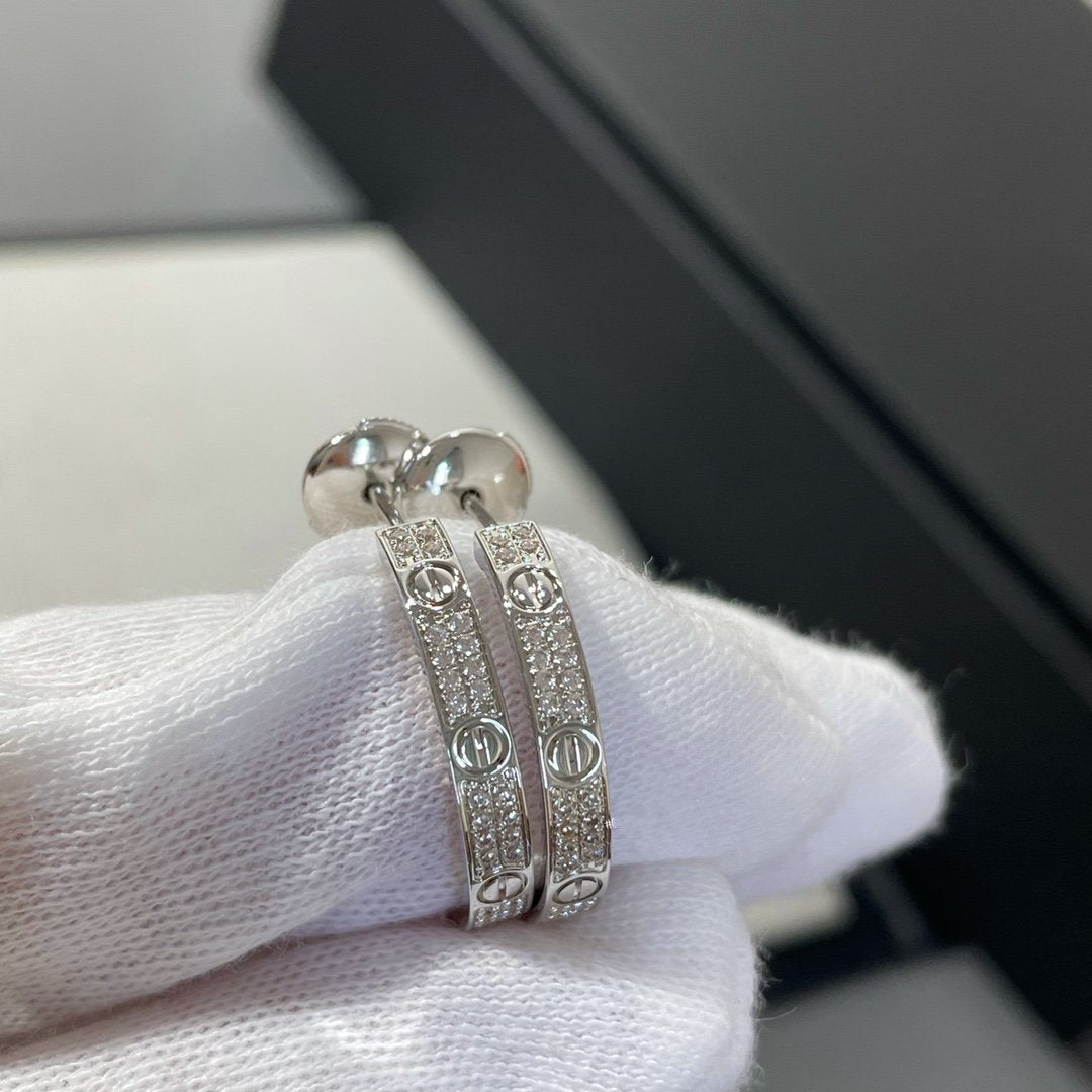 [Everoly JW]LOVE DIAMOND SILVER HOOP EARRINGS
