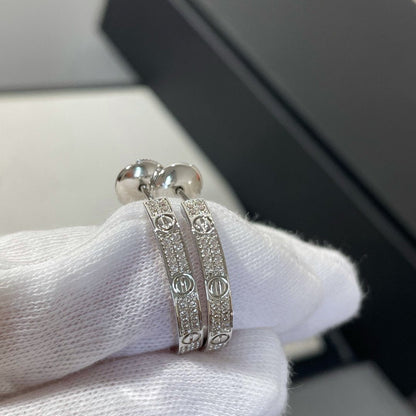 [Everoly JW]LOVE DIAMOND SILVER HOOP EARRINGS