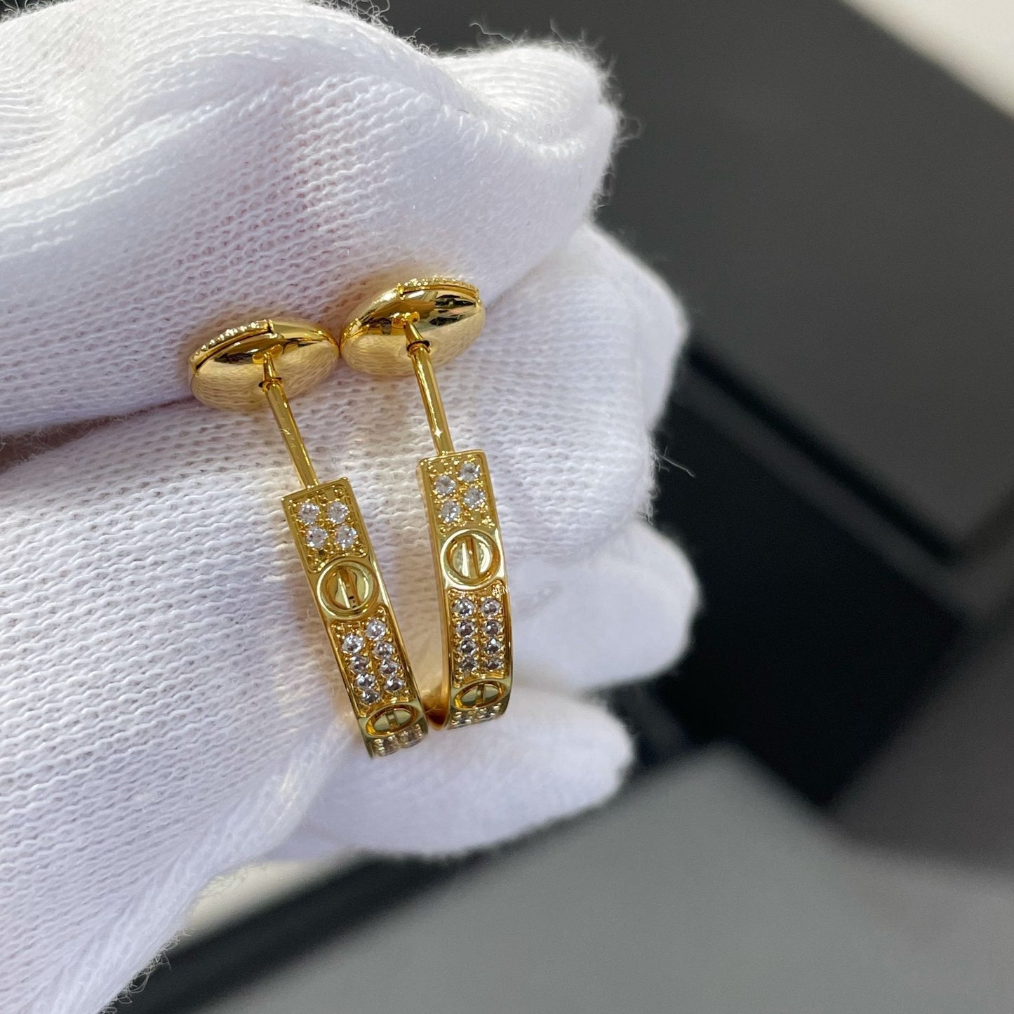 [Everoly JW]LOVE DIAMOND GOLD HOOP EARRINGS