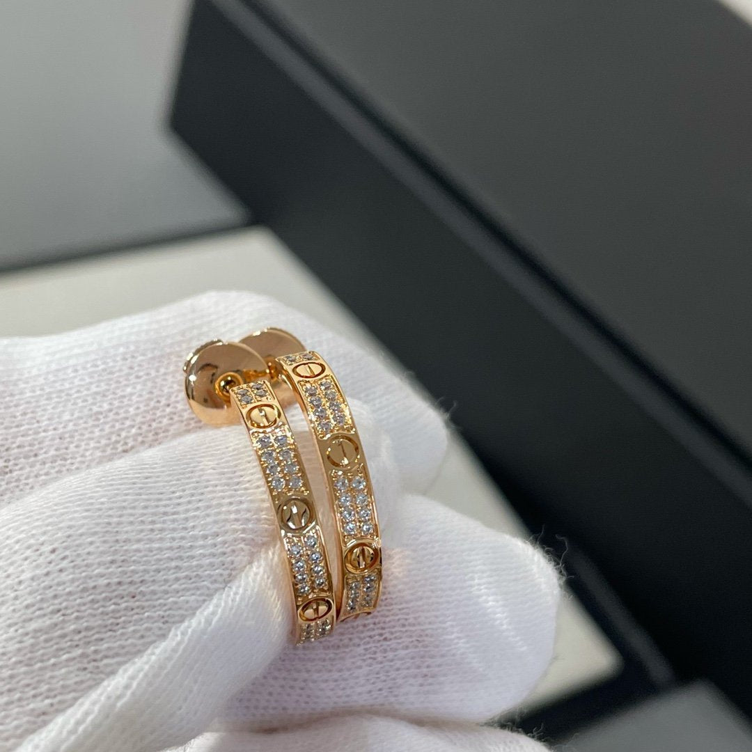 [Everoly JW]LOVE DIAMOND PINK GOLD HOOP EARRINGS