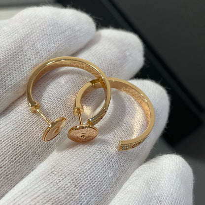 [Everoly JW]LOVE DIAMOND PINK GOLD HOOP EARRINGS