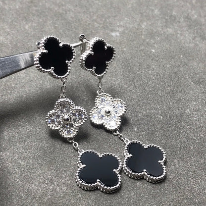 [Everoly JW]CLOVER 3 MOTIF DIAMOND ONYX SILVER EARRINGS