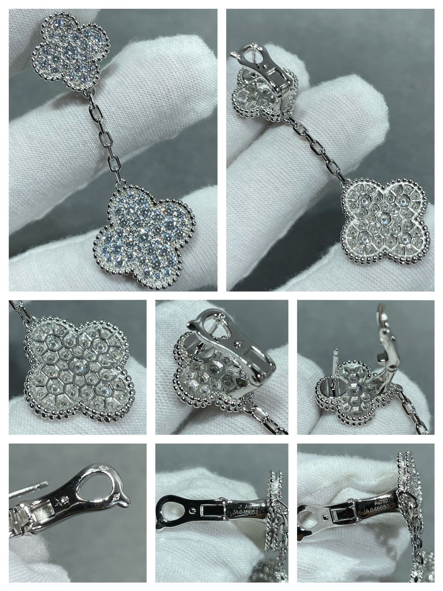 [Everoly JW]CLOVER 2 MOTIFS DIAMOND PAVED SILVER EARRINGS