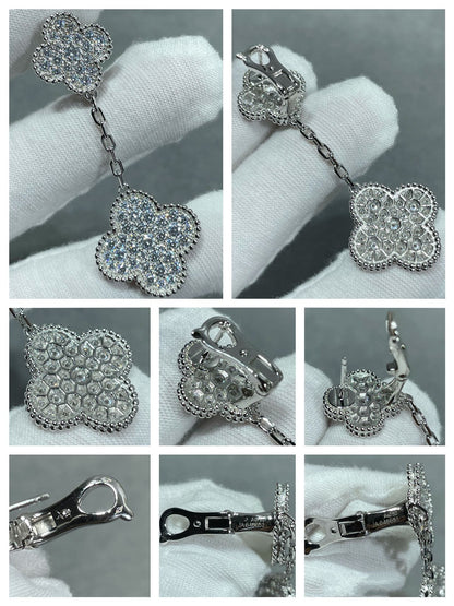 [Everoly JW]CLOVER 2 MOTIFS DIAMOND PAVED SILVER EARRINGS