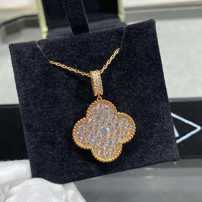 [Everoly JW]CLOVER 25MM LARGE PEDANT DIAMOND PAVED LONG NECKLACE