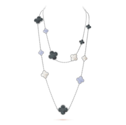 [Everoly JW]CLOVER 16 MOTIF CHALCEDONY MOP SILVER NECKLACE