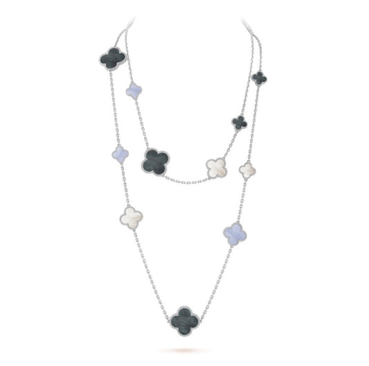 [Everoly JW]CLOVER 16 MOTIF CHALCEDONY MOP SILVER NECKLACE