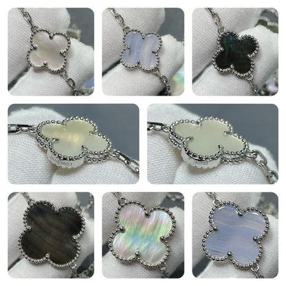 [Everoly JW]CLOVER 16 MOTIF CHALCEDONY MOP SILVER NECKLACE