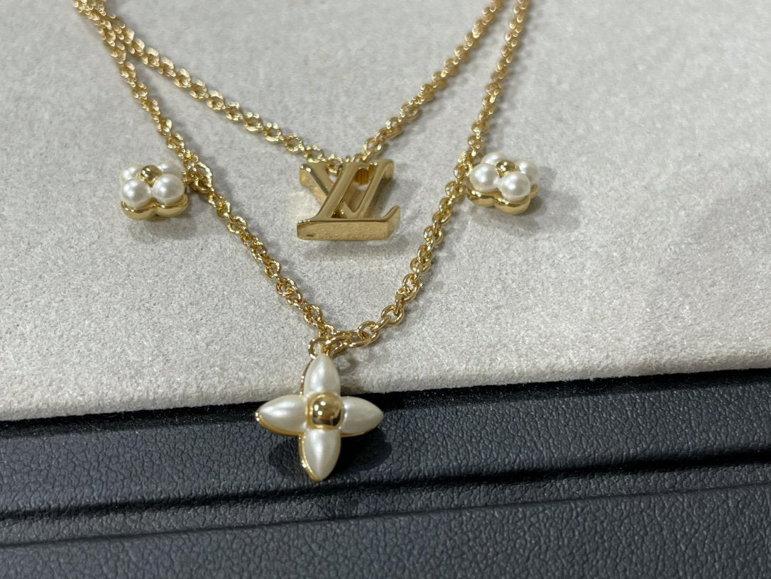 [Everoly JW]FLOWERGRAM GOLD MOP DOUBLE ROW NECKLACE